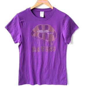 Hip Jeans Baltimore Ravens Purple Short Sleeve Tee with jeweled lips, Size 2XL